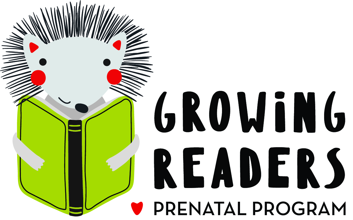 graphic image of a porcupine reading a book with the words Growing Readers