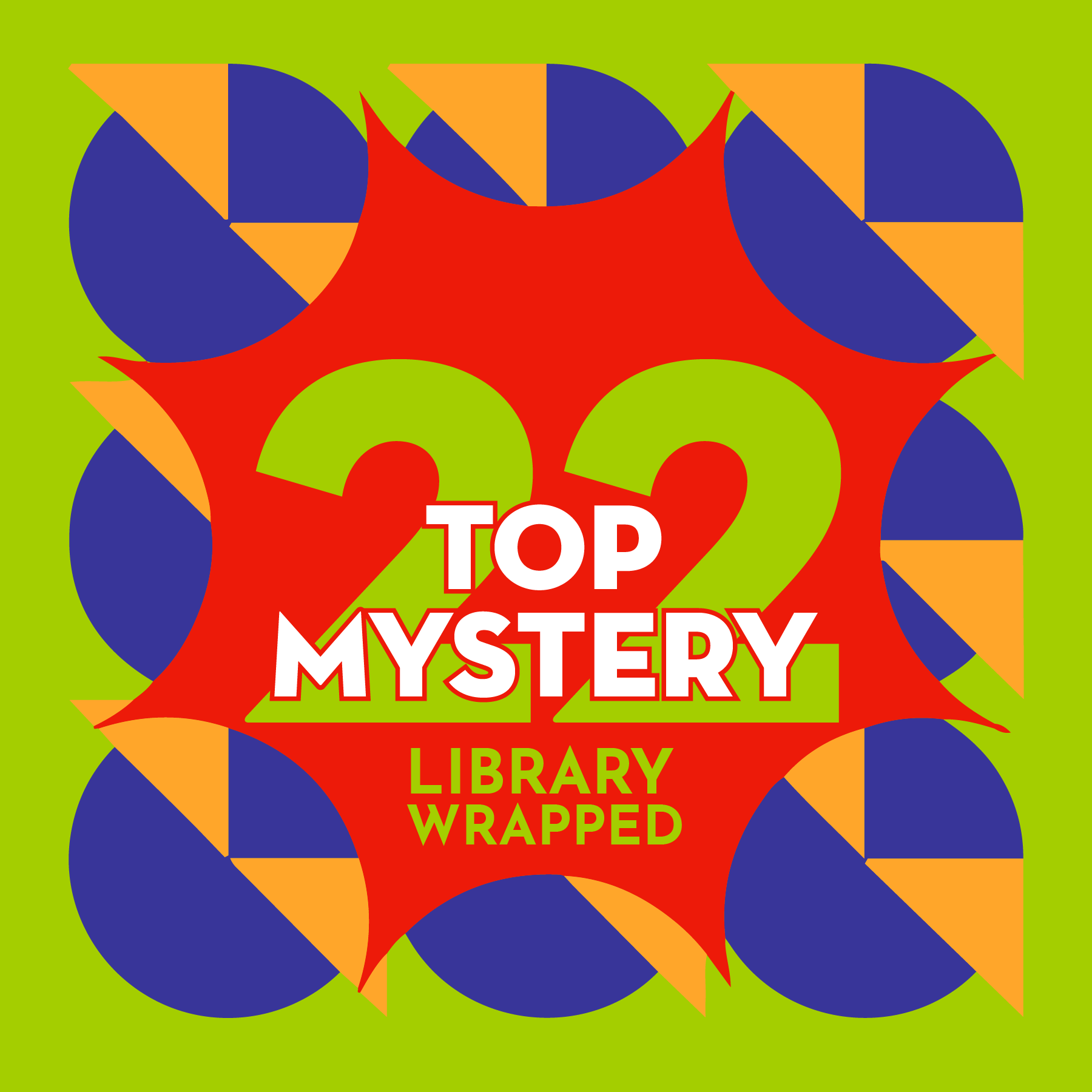 A graphic says 22 Library Wrapped Top Mystery over a green background.
