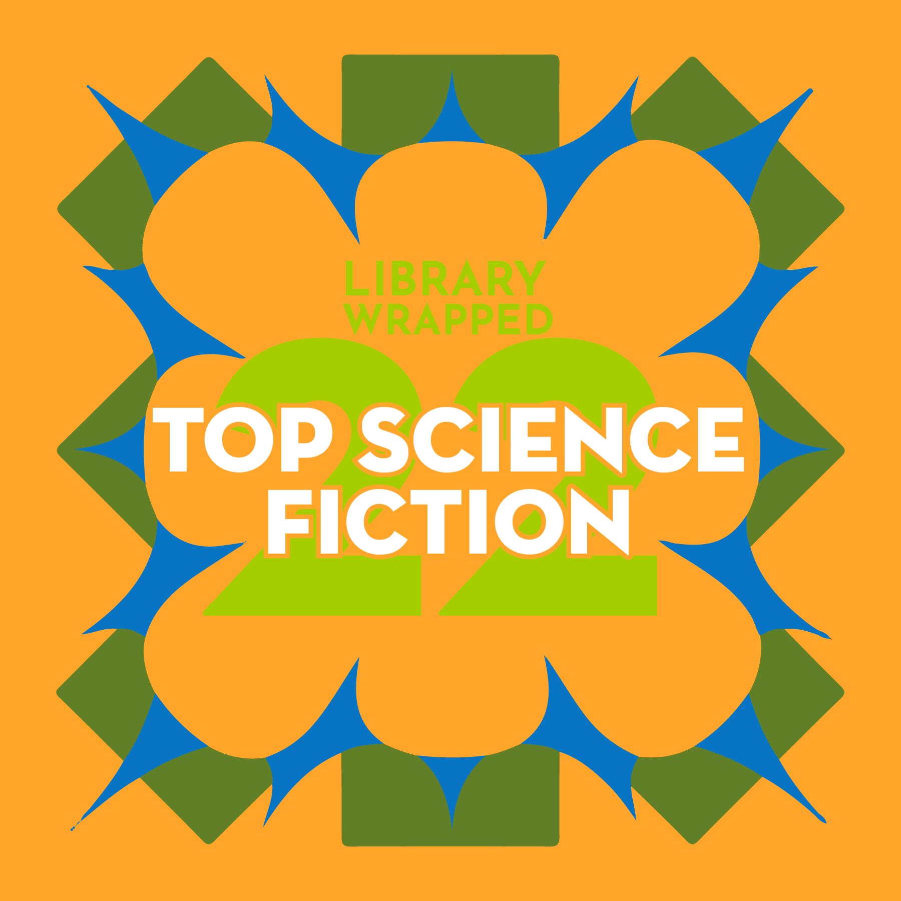 A graphic says 22 Library Wrapped Top Science Fiction over an orange background.