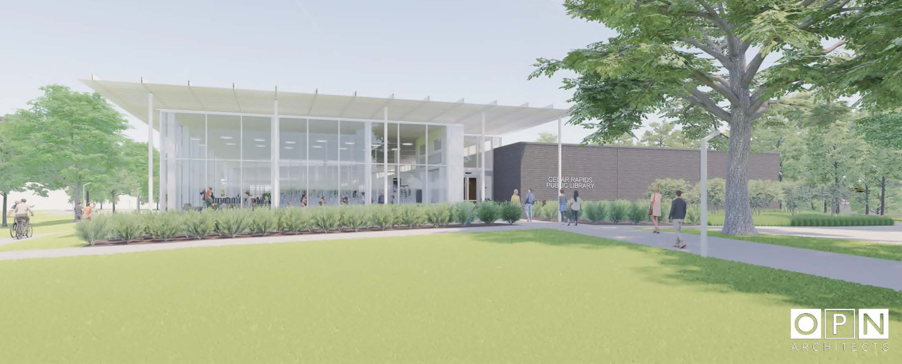 Rendering of new westside library from west entrance