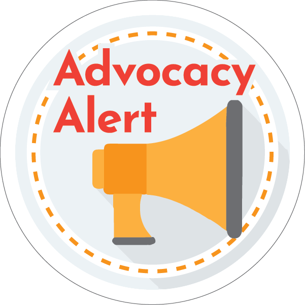 Advocacy Alert text with megaphone 