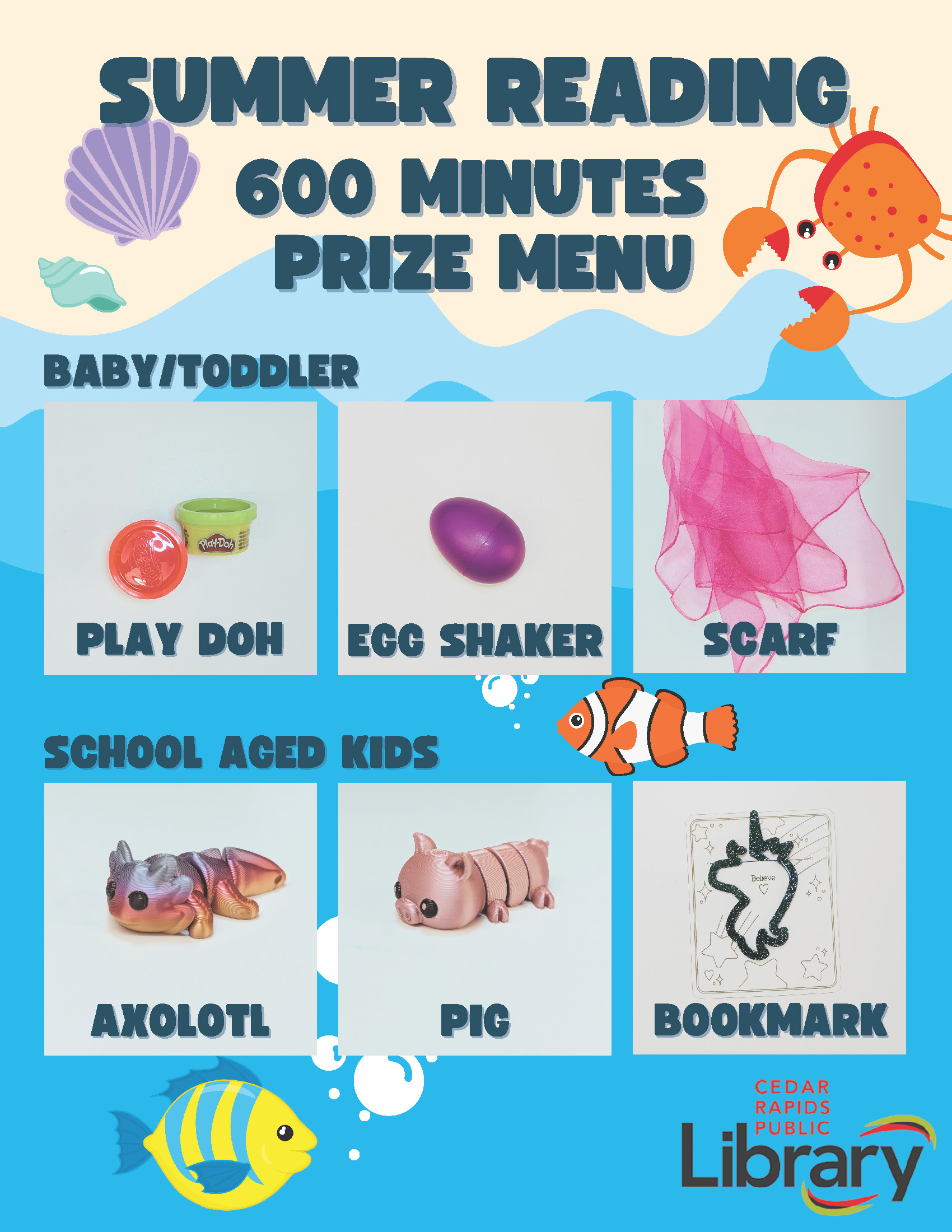 A graphic shows prizes you can win in the Summer Reading Challenge.