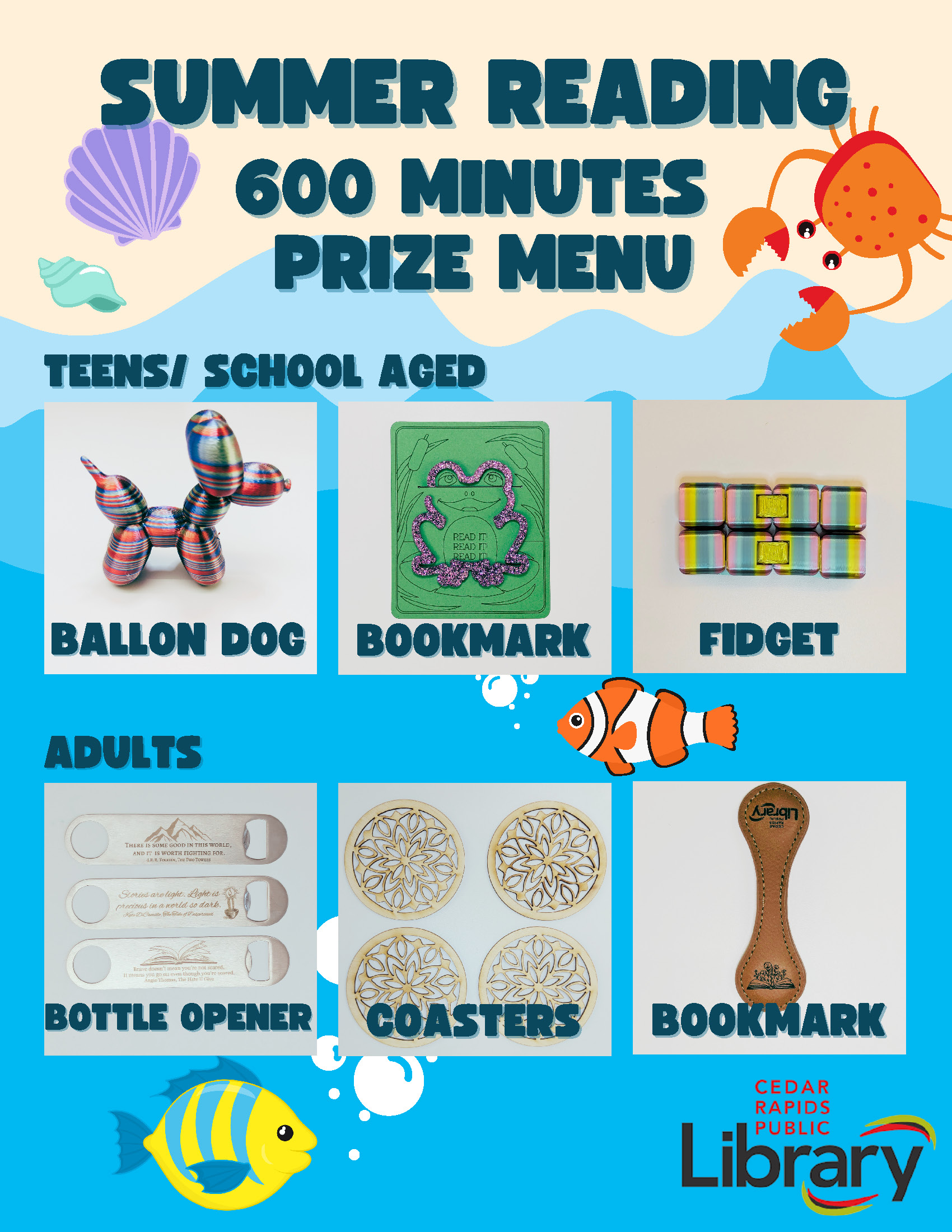 A graphic shows prizes you can win in the Summer Reading Challenge.