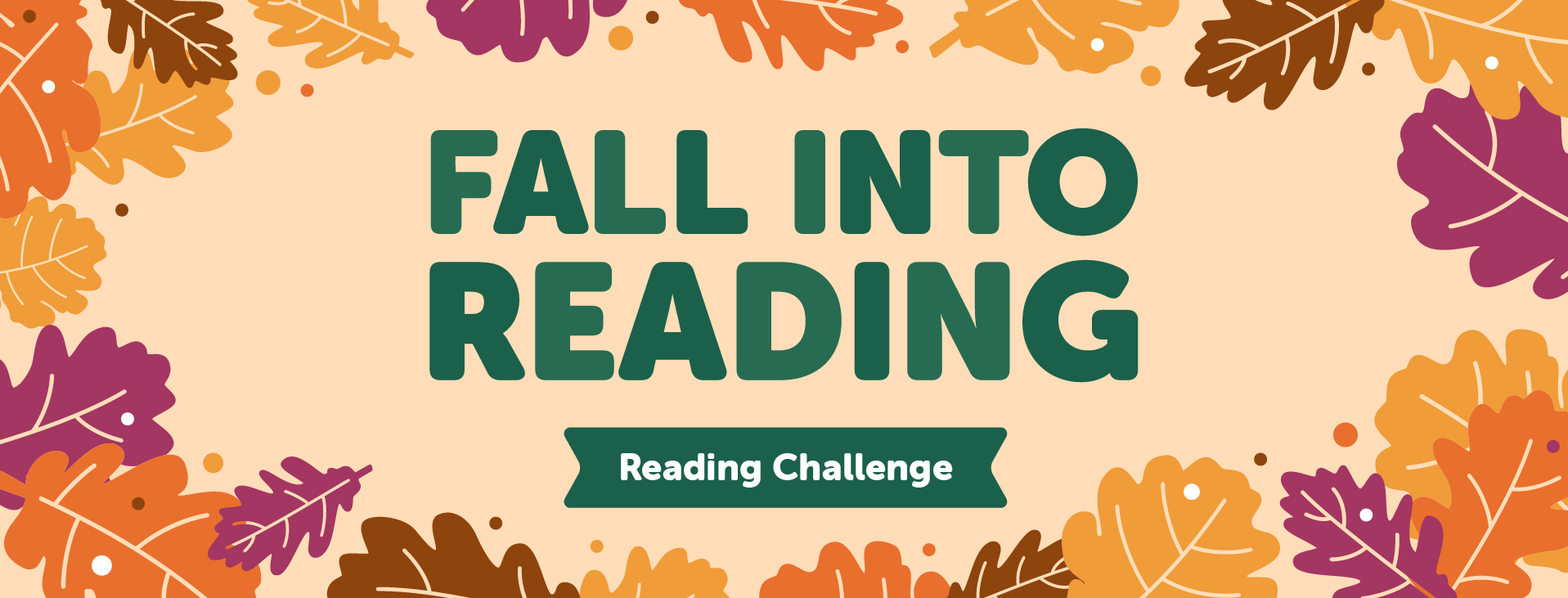 Fall Into Reading banner that has leaves on it and says reading challenge