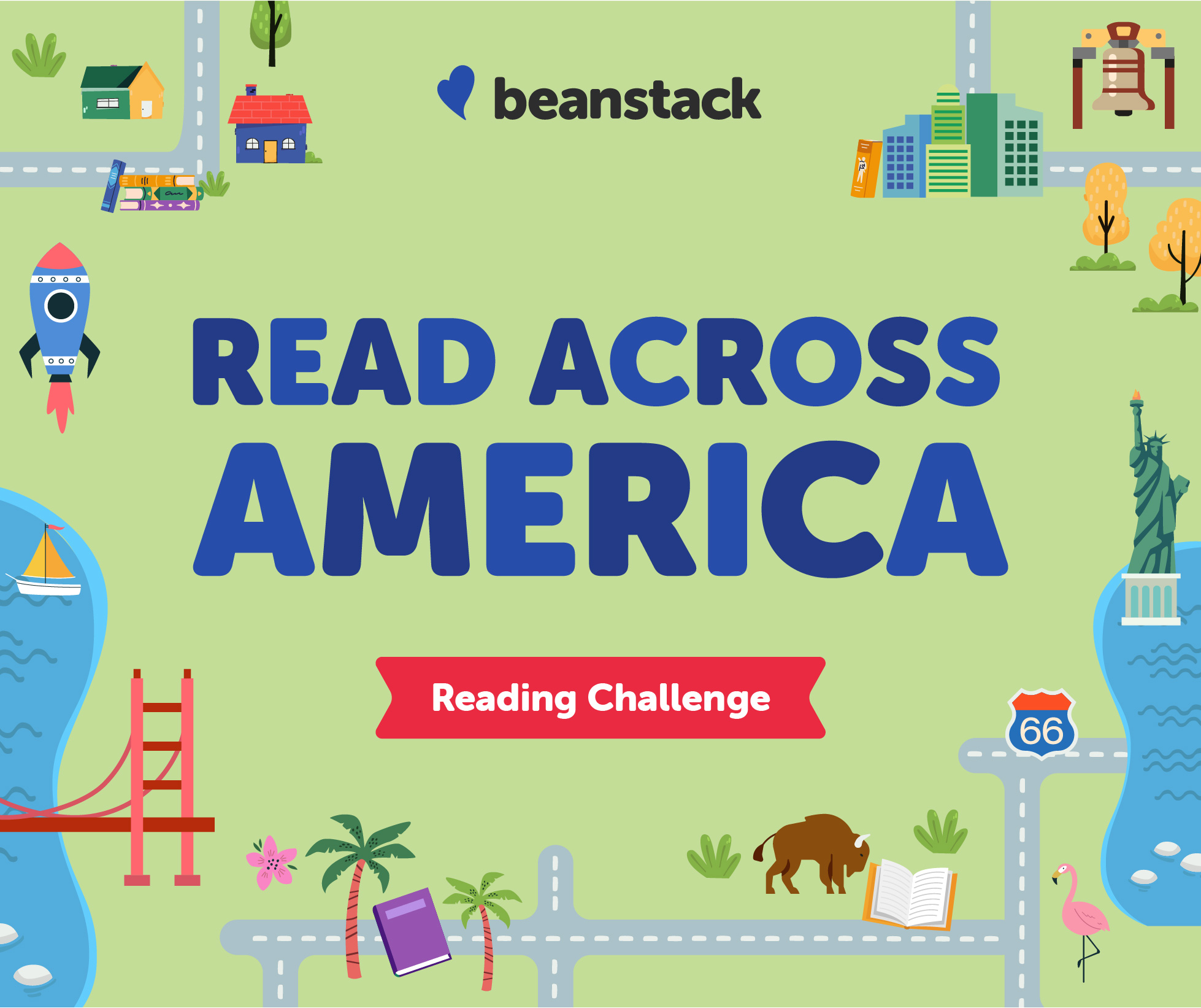 Read Across America on a green background with graphic elements representing parts of the United States