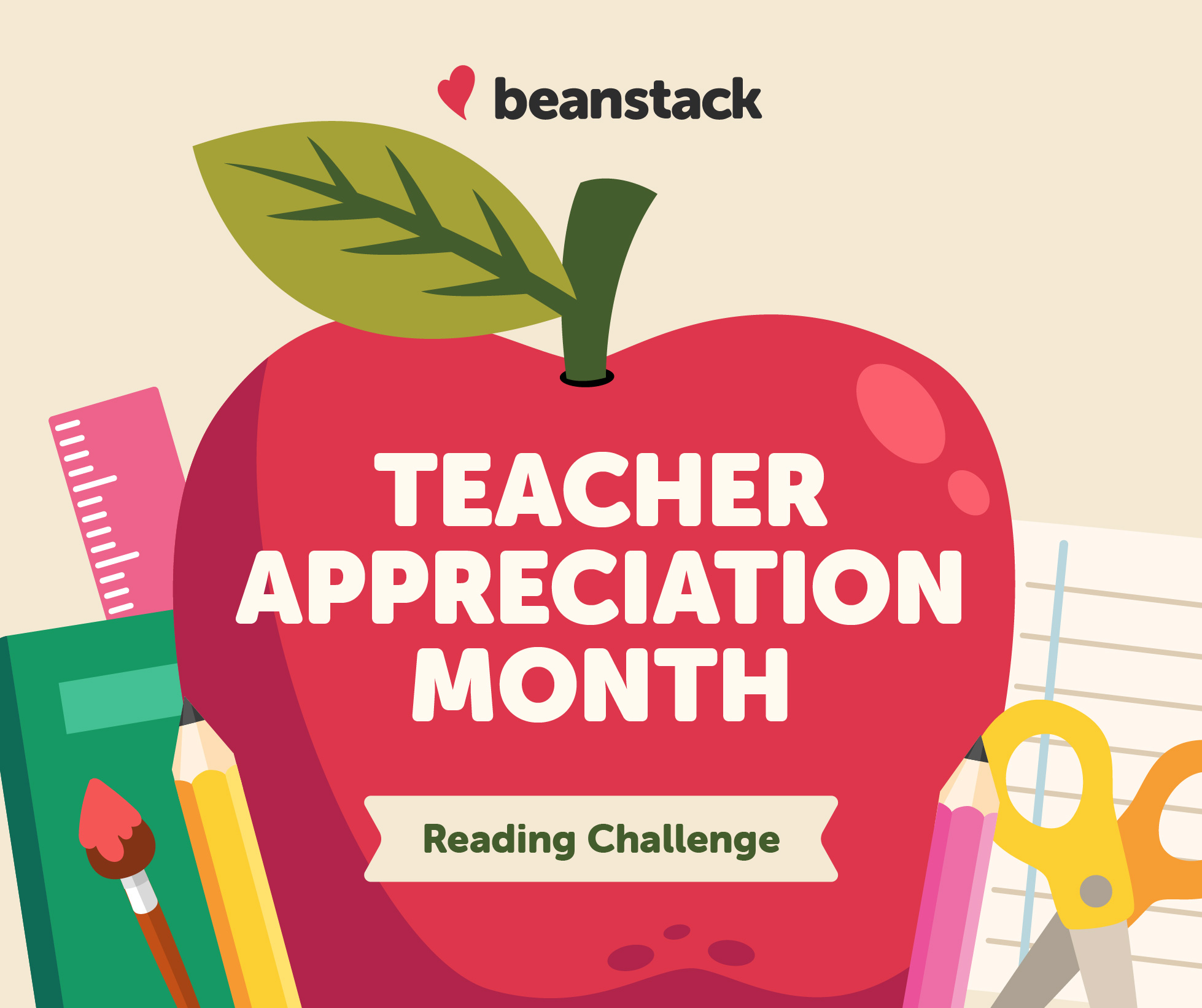 teacher appreciation month reading challenge with an apple and some books in the background