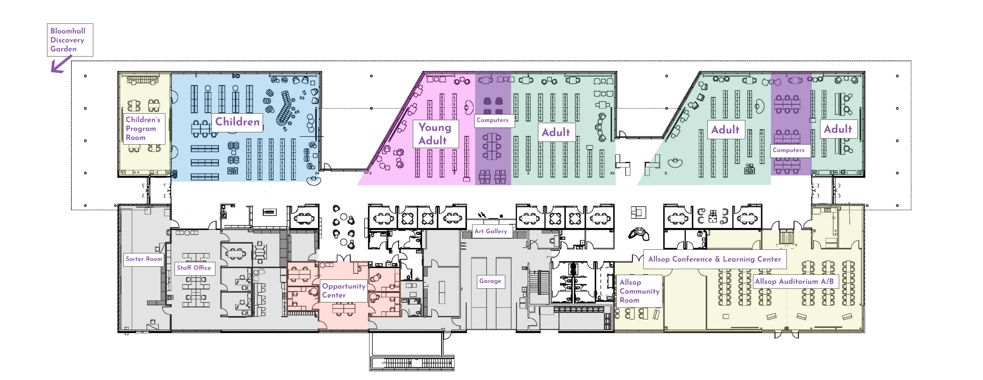 Updated floor plan of the new Busse Branch library