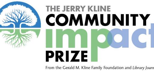 A tree logo on a blue and green background next to text reading "The Jerry Kline Community Impact Prize"