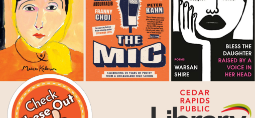 A graphic shows three book covers, "Women Holding Things," "Respect the Mic" and "Bless the Daughter Raised by a Voice in Her Head."