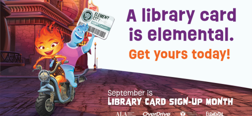 characters from the Pixar movie Elemental show off their library card