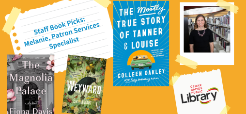 A graphic shows a woman and three books she loves: "The Magnolia Palace," "Weyward," and "The Mostly True Story of Tanner and Louise."