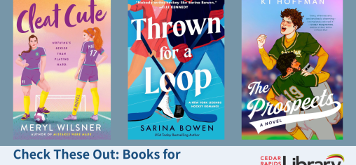 A graphic says "Check These Out: Books for 'Heated Rivalry' Fans" with three book covers: "The Prospects," "Thrown for a Loop," and "Cleat Cute."