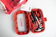 A red case with tools.
