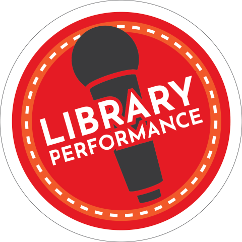 microphone icon with words library performance