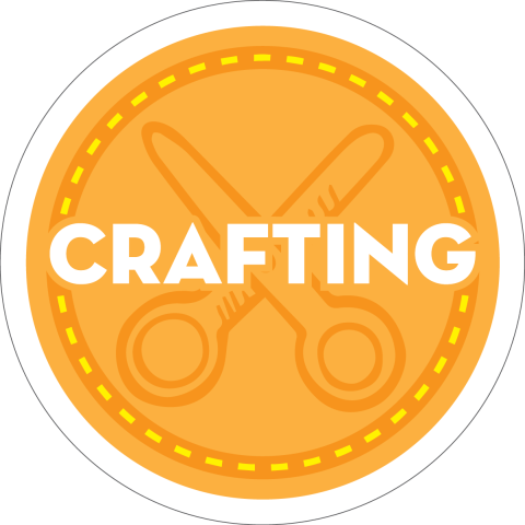 Scissors and the word "Crafting" over a yellow circle.
