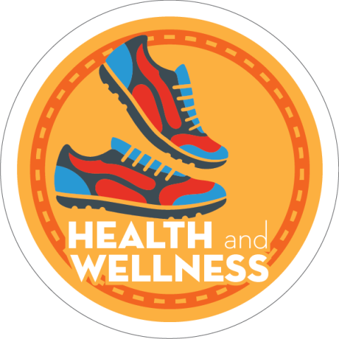 An illustration of sneakers above the words "Health and Wellness".