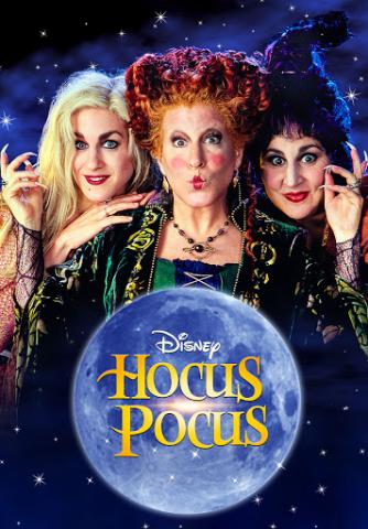 Three witches over the words "Hocus Pocus."