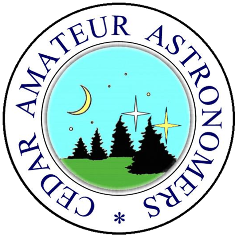 The Cedar Amateur Astronomers logo with pine trees, stars, and moon.