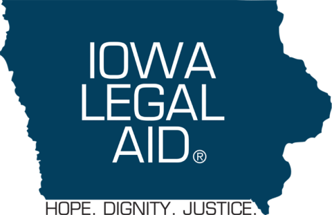 The words "Iowa Legal Aid" over the outline of the state of Iowa.