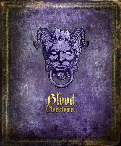 The cover of Blood on the Clocktower is purple with a door knocker shaped like a demon.