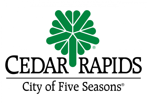 A logo says "Cedar Rapids: City of Five Seasons" under the green graphic representing the Tree of Five Seasons. 