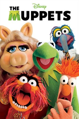 Miss Piggy, Kermit, and other Muppets look surprised on the movie poster for "The Muppets."