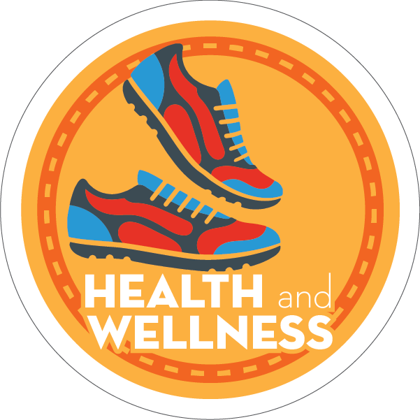 An illustration of sneakers above the words "Health and Wellness".