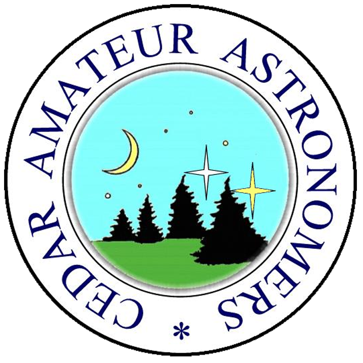The Cedar Amateur Astronomers logo with pine trees, stars, and moon.