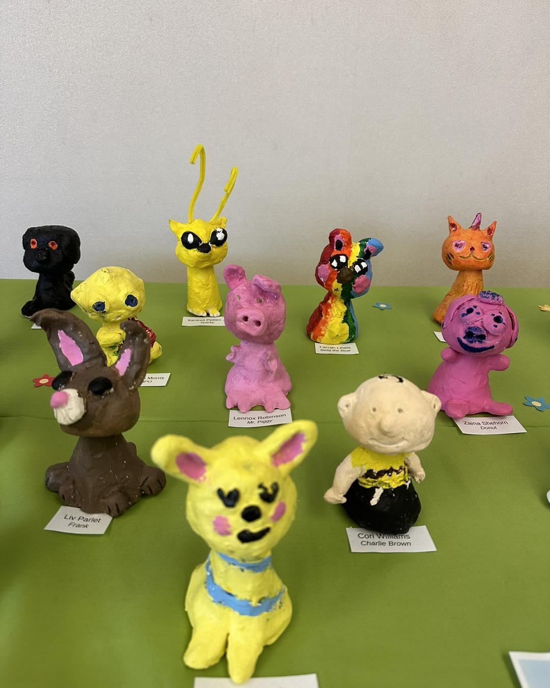 Clay creatures made by area third graders.