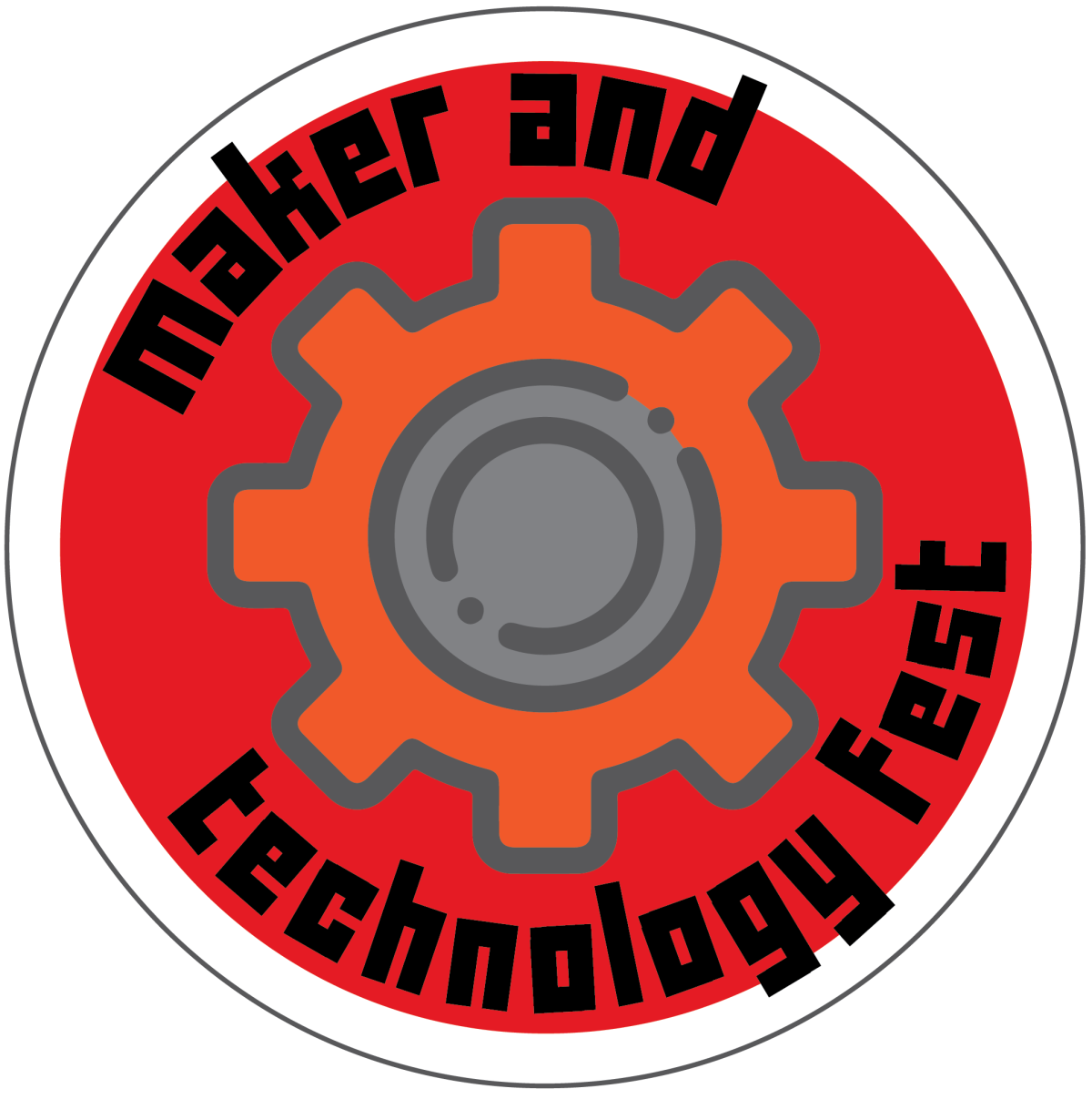 A graphic has a cog and says "Maker and technology fest."